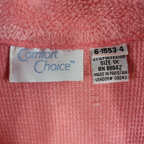 Vintage Chenille Robe House Coat Plus 1X Pockets Warm Winter Pink 1/2 Zip Long - Picture 7 of 7